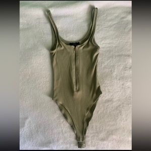 Green zip up tank bodysuit